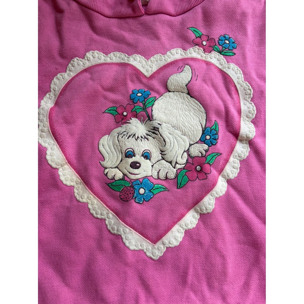 Vintage Star Ride Sportswear Pink Puppy Heart Lace Ruffle Sweatshirt Made in USA - Picture 2 of 6